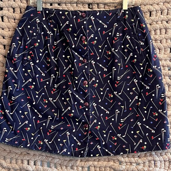 Tabi International Blue Golf-Themed Skort (clubs, flags, balls, flowers) Size 14 - Picture 1 of 8
